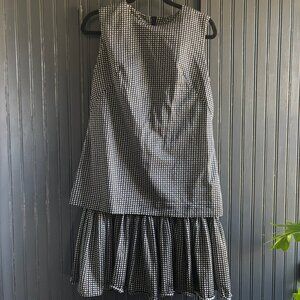 VINTAGE 1960s Handmade Mod Drop Waist Dress | black and white Print | XS/S